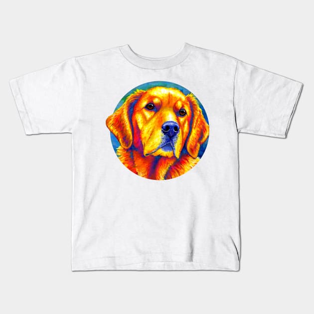 Colorful Golden Retriever Dog Kids T-Shirt by rebeccawangart